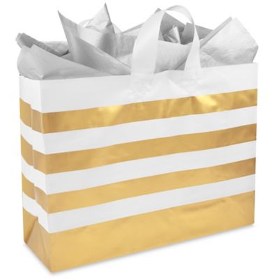 Printed Frosty Shoppers - 16 x 6 x 12", Vogue, Gold Stripe S-11556GOLD