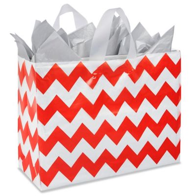 Printed Frosty Shoppers - 16 x 6 x 12, Vogue, Red Chevron S-11556RC - Uline