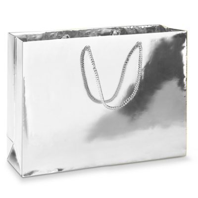 High Gloss Shopping Bags - 16 x 6 x 12, Vogue, Metallic Silver