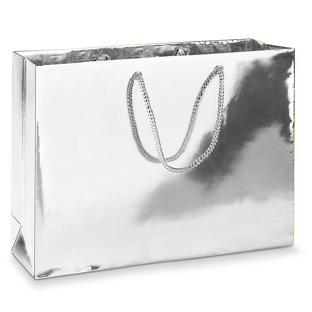 High Gloss Shopping Bags - 16 x 6 x 12, Vogue, Metallic Silver