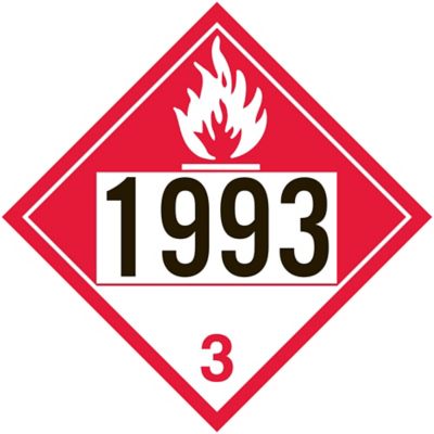4-Digit D.O.T. Placard - UN 1993 Combustible Liquid, Tagboard