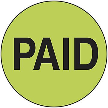 Étiquettes adhésives de commerce – « Paid », 1 po, circulaire