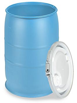 Plastic Drum with Lid - 30 Gallon, Open Top, Blue S-11860
