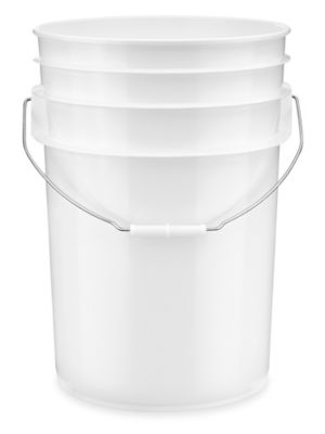 6 Gallon Round Plastic Buckets (White) w/ Grip, Gasket, & Lid