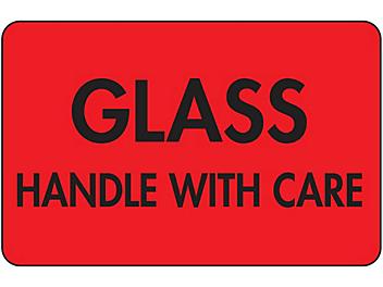 Fluorescent Shipping Labels - "Glass/Handle with Care", 2 x 3" S-1228