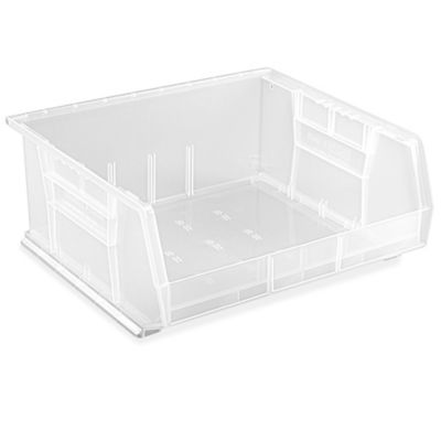 Plastic Stackable Bins - 15 x 16 1/2 x 7, Clear