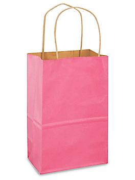 Kraft Tinted Color Shopping Bags - 5 1/2 x 3 1/4 x 8 3/8", Rose, Pink S-12554PINK