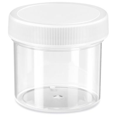 Clear Round Wide-Mouth Plastic Jars - 2 oz, White Cap - ULINE - Case of 48 - S-12752