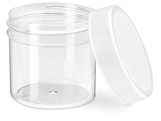 Clear Round Wide-Mouth Plastic Jars - 2 oz, White Cap - ULINE - Case of 48 - S-12752