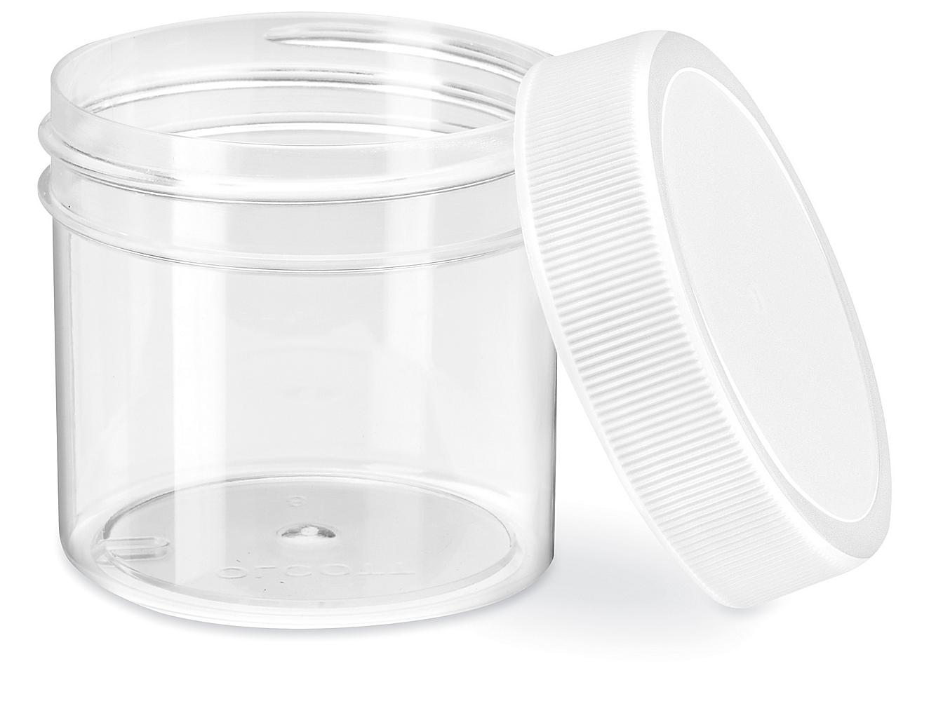 1/2 OZ CLEAR ROUND WIDE-MOUTH PLASTIC JAR WITH WHITE SCREW CAP 12 24 72 144 288 
