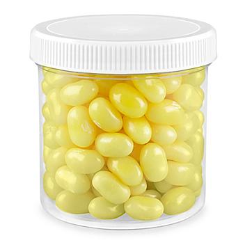 Clear Round Wide-Mouth Plastic Jars - 6 oz, White Cap S-12753