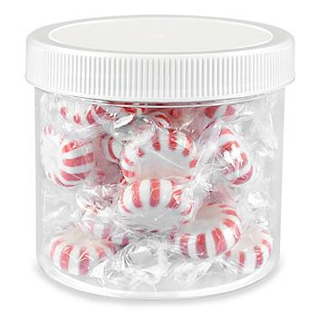 Clear Round Wide-Mouth Plastic Jars - 12 oz, White Cap S-12754