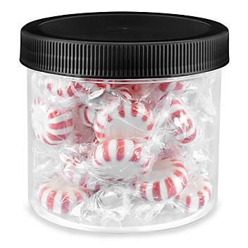 Clear Round Wide-Mouth Plastic Jars Bulk Pack - 12 oz, Black Cap S-12754B-BL