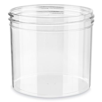 Clear Round Wide-Mouth Plastic Jars - 24 oz, White Cap - ULINE - Case of 12 - S-22855