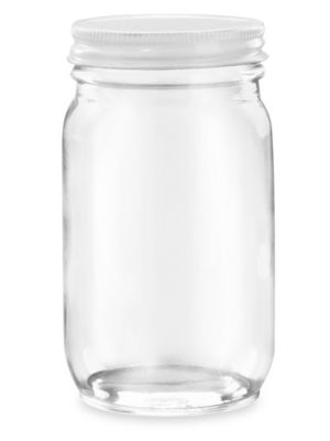 Clear Straight-Sided Glass Jars - 6 oz, Gold Metal Cap S-15847M-GLD - Uline