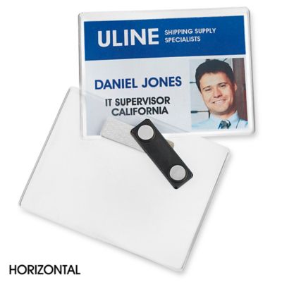 Name Badge Holders - 4 x 3, Wide, Deluxe Magnetic, Clear - ULINE - Box of 50 - S-12940