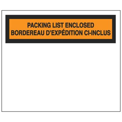 Enveloppes de bordereau d'expédition anglais/français – « Packing List  Enclosed », 4 1/2 x 5 1/2 po S-12945 - Uline