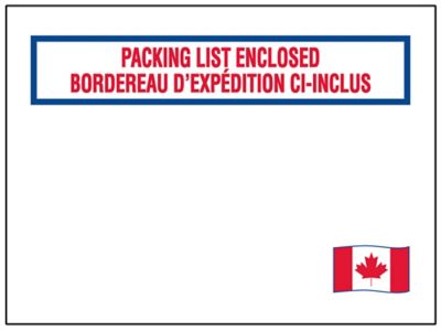 Enveloppes de bordereau d'expédition avec drapeau canadien – 4 1/2 x 5 1/2  po S-13034 - Uline