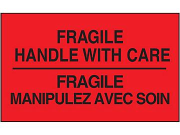 Bilingual English/French Labels - "Fragile/Handle with Care", 3 x 5"