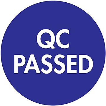 Etiquetas Adhesivas Circulares para Control de Inventario - "QC Passed", 1"