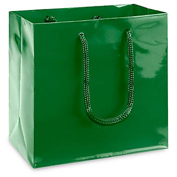 High Gloss Shopping Bags - 6 1/2 x 3 1/2 x 6 1/2", Mini, Green S-13127G