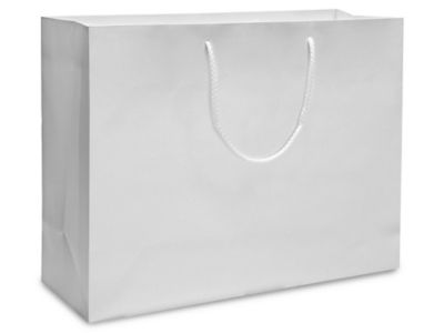 Matte Laminate Shopping Bags - 6 1/2 x 3 1/2 x 6 1/2, Mini, Black  S-15481BL - Uline