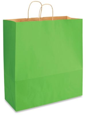 Kraft Tinted Color Shopping Bags - 18 x 7 x 18 3/4", Jumbo, Lime S-13144LIME