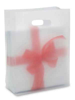 14x3x21 Frosted Clear Merchandise Bags Die Cut Handle 2.5 mil