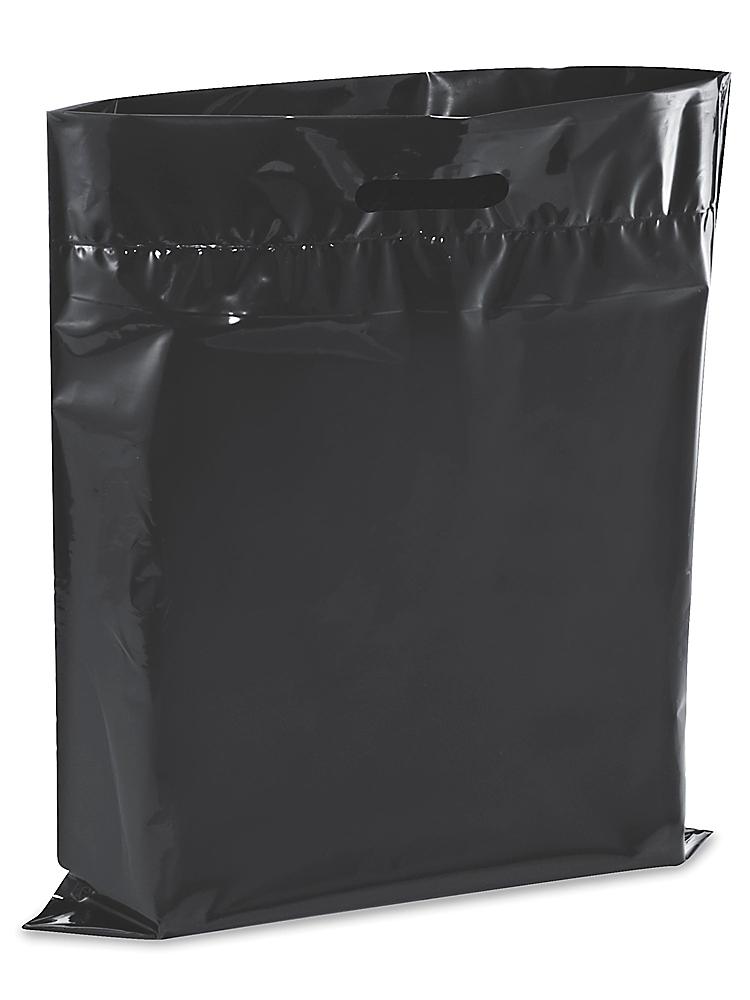 15" x 18" x 4" 500 Large Black Low Density Merchandise Bag w/ Die Cut Handles 