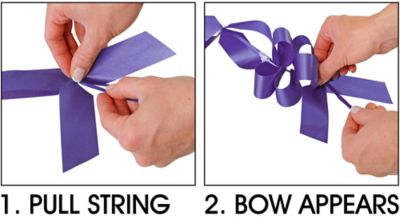 Instructions: 1. Pull String, 2. Bow Appears