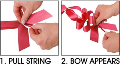 Instructions: 1. Pull String, 2. Bow Appears