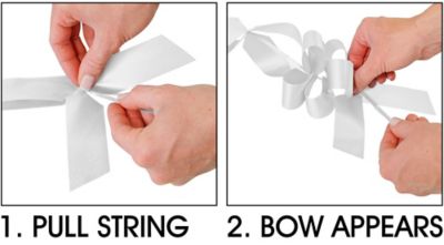 Instructions: 1. Pull String, 2. Bow Appears