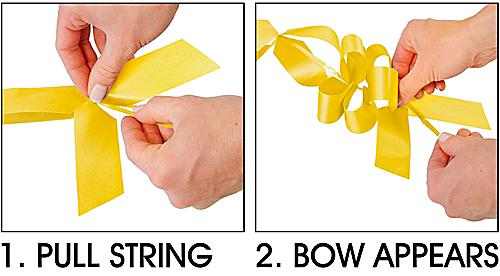 Instructions: 1. Pull String, 2. Bow Appears