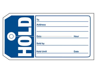 4 3/4 x 2 3/8 'HOLD' Printed Retail Tags, Blue/White 500/Case
