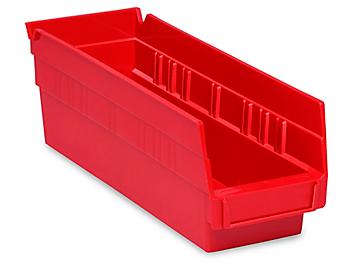 Plastic Shelf Bins - 4 x 12 x 4", Red S-13396R