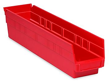 Plastic Shelf Bins - 4 x 18 x 4", Red S-13399R
