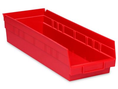 Plastic Shelf Bins - 7 x 18 x 4", Red S-13400R