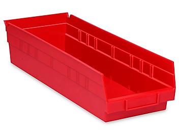 Plastic Shelf Bins - 7 x 18 x 4", Red S-13400R