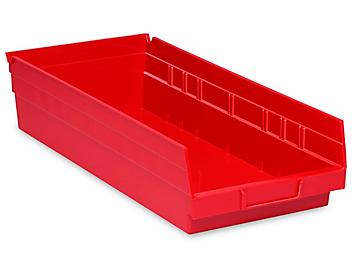 Plastic Shelf Bins - 8 1/2 x 18 x 4", Red S-13401R