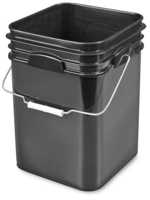 4 Gallon Square Plastic Pail, Open Head, 75 Mil - Black