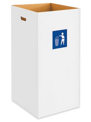 Corrugated Trash Can with Waste Logo - 50 Gallon, White S-13678W