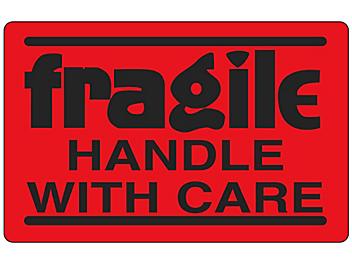 Fluorescent Shipping Labels - "Fragile/Handle with Care", 3 x 5" S-14072