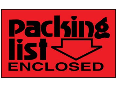 Fluorescent Shipping Labels - "Packing List Enclosed", 3 x 5" S-14073