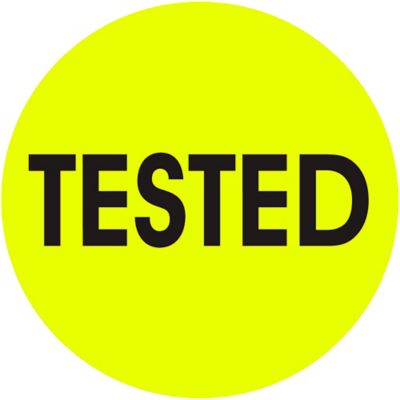 Étiquettes adhésives de gestion des stocks – « Tested », 2 po, circulaire