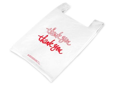 T-Shirt Bags - "Thank You" Script, 18 x 10 x 30", .65 Mil S-14155