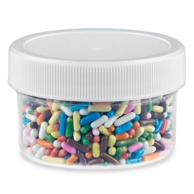 Clear Round Wide-Mouth Plastic Jars - 8 oz, White Cap - ULINE - Case of 36 - S-9935