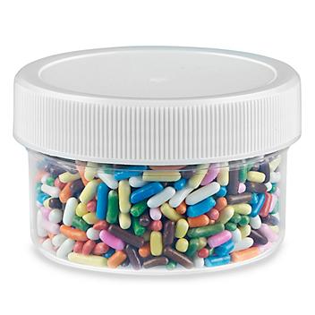 Clear Round Wide-Mouth Plastic Jars - 1 oz, White Cap S-14487