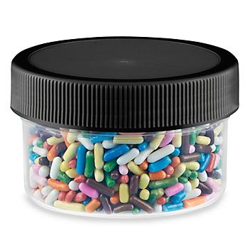 Clear Round Wide-Mouth Plastic Jars Bulk Pack - 1 oz, Black Cap S-14487B-BL
