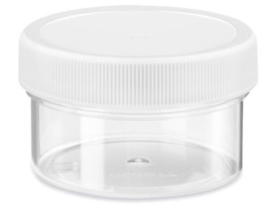 Clear Round Wide-Mouth Plastic Jars - 1 oz, White Cap - ULINE - Case of 72 - S-14487