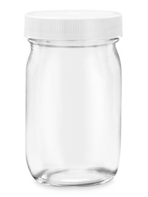 Clear Wide-Mouth Glass Jars - 4 oz, Plastic Cap S-14488P